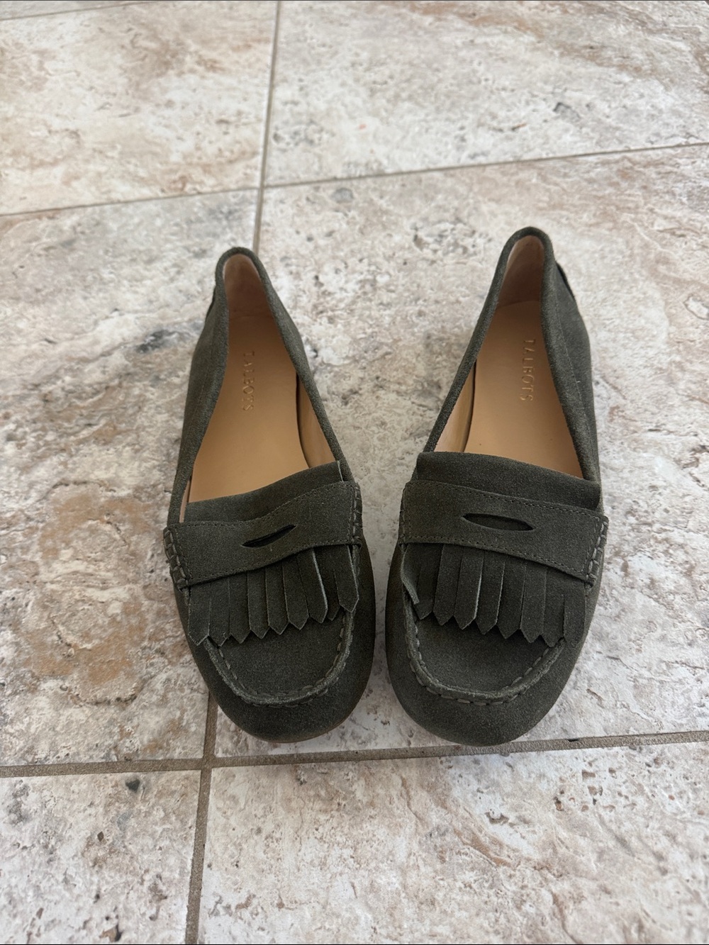 Talbots Olive Green Suede Fringe Kiltie Loafers